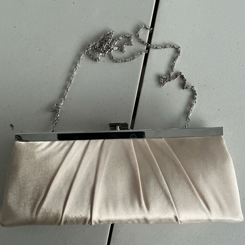 Vintage Gunne Sax Jessica McClintock Ivory Satin Pleated Clutch Evening Bag
